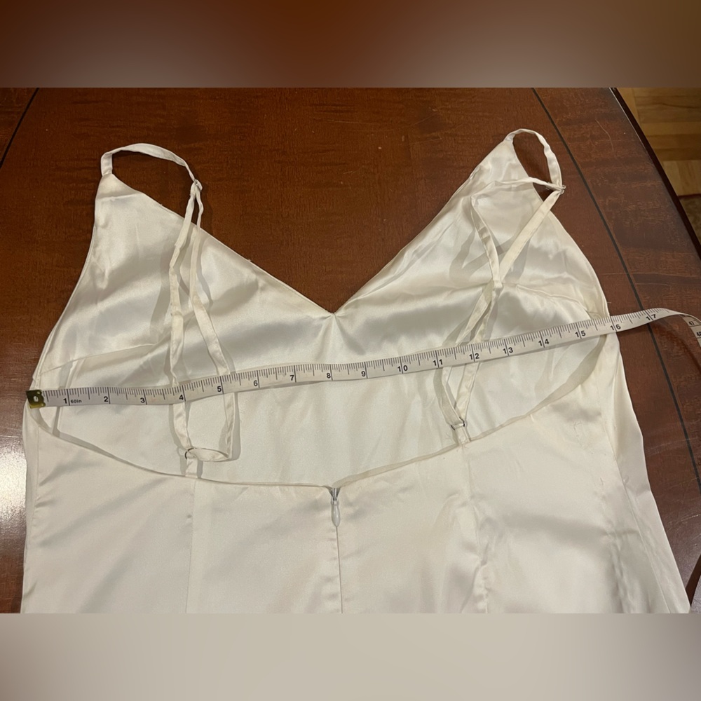 More to Come sexy satin lingerie/ cami. Feather trim. Adjustable straps, white L - Picture 11 of 11